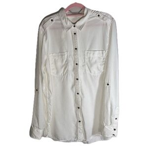 EXPRESS White Boyfriend Long Sleeve Button Down Shirt